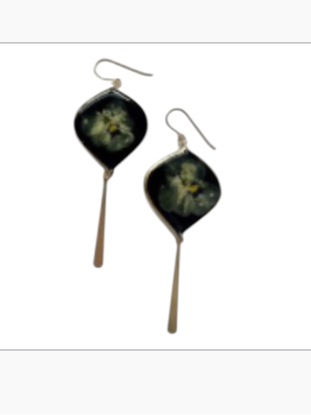 Handcrafted Black Pressed Floral Drop Clay Earrings